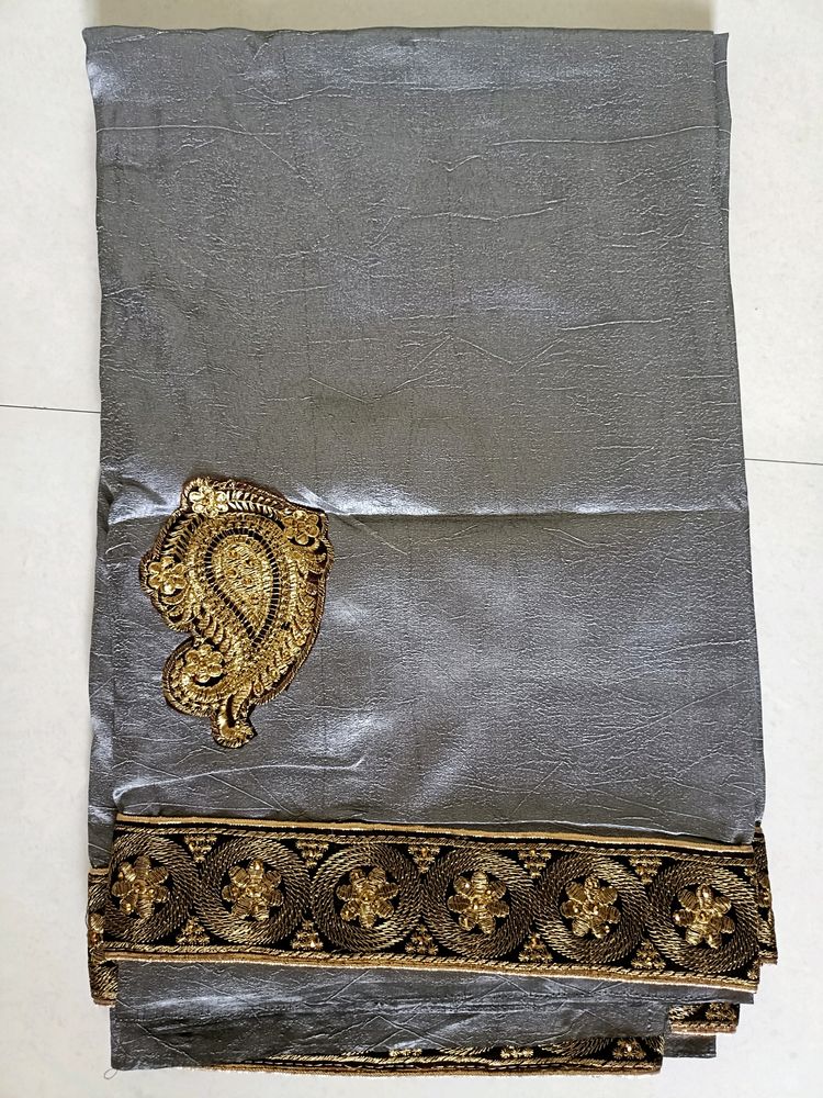 Party Wear Heavy Border Grey Saree