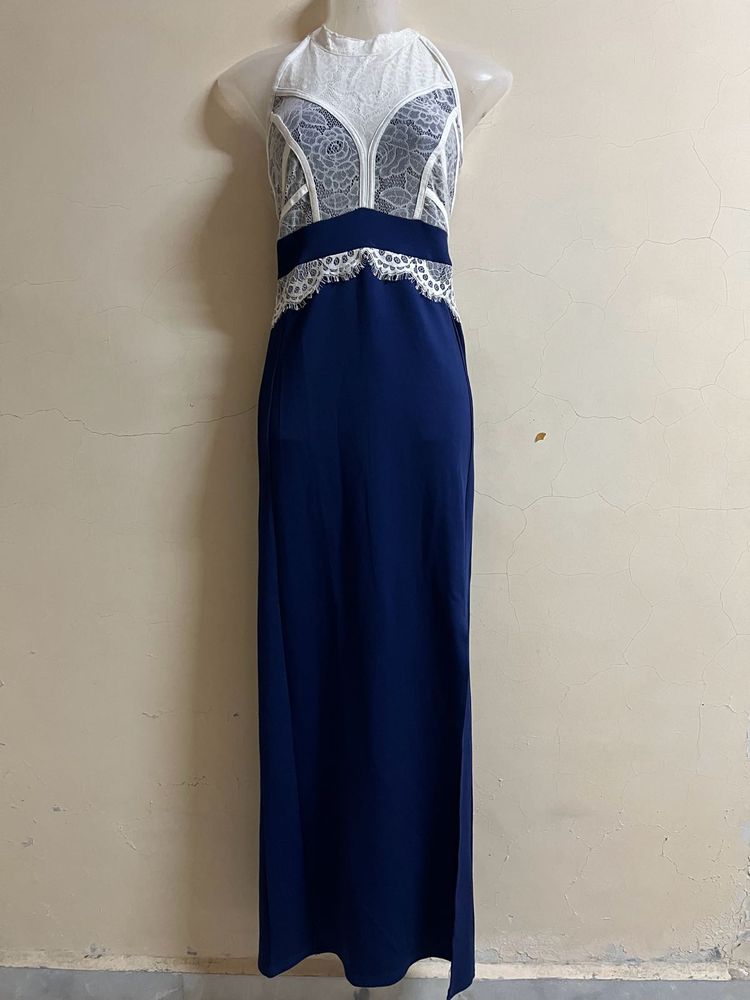 Korean Long Navy Blue Designer Gown