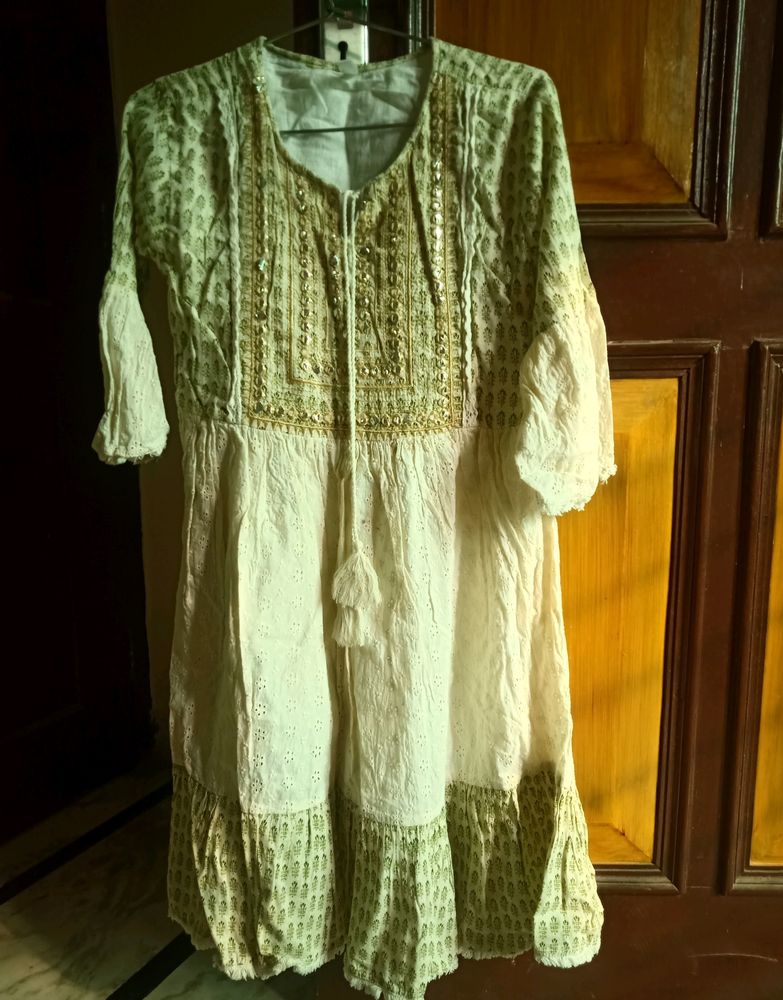 Chickankari Printed Frok Style Kurti