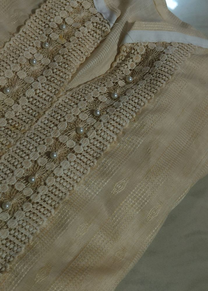 Beige Moti Work Kurti.