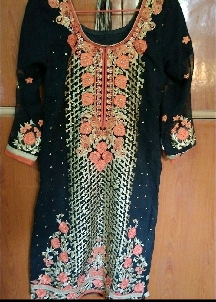 Beautiful Black Suit And Orange Saitan Salwar