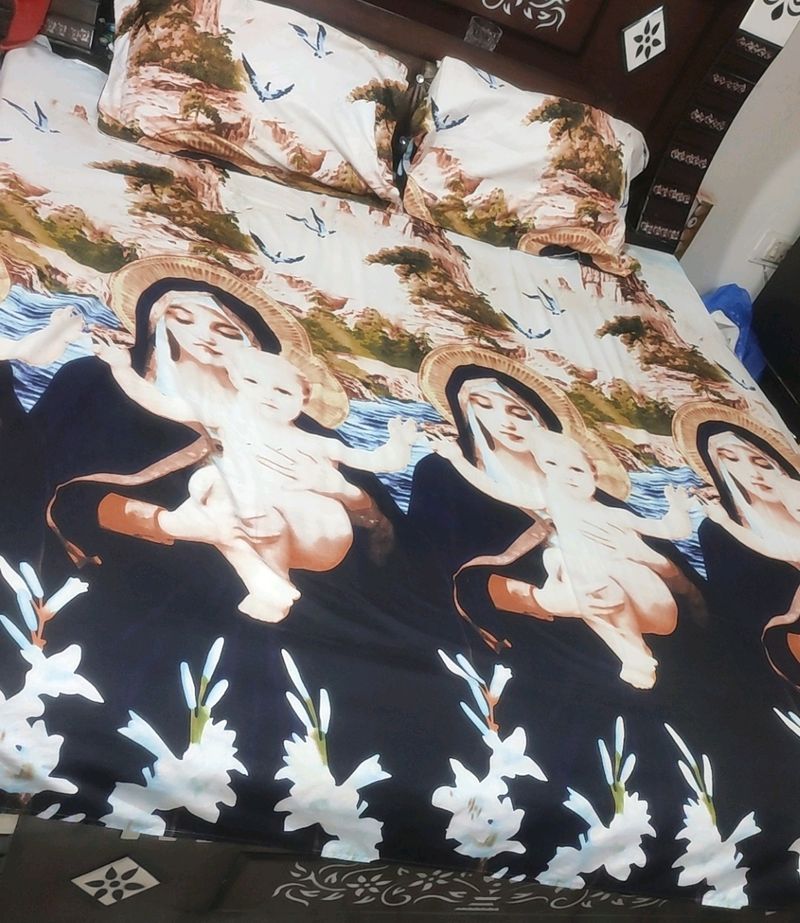 Multi Mother & Son Print Double Bed Bedsheet