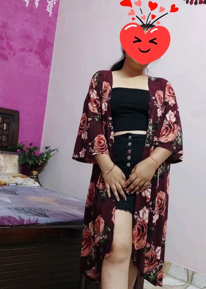 Floral Print Maroon Shrug