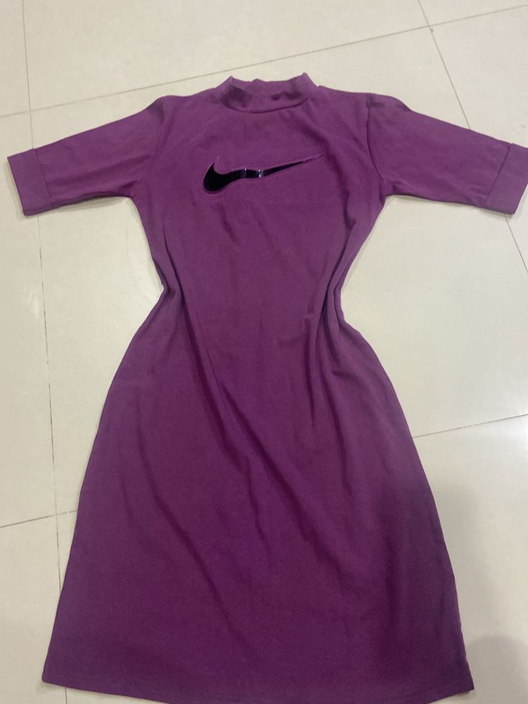 Purple Mini Dress With Round Neck