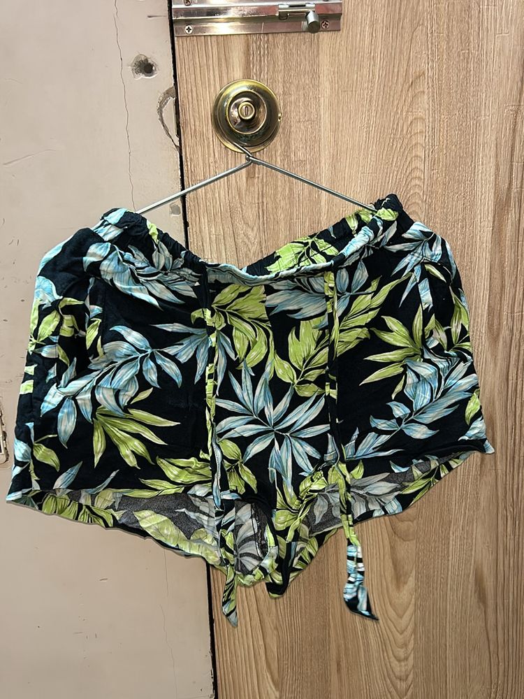 Tropical Black Shorts For Women