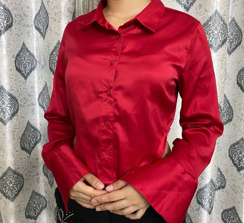 Button Down Satin Crop shirt