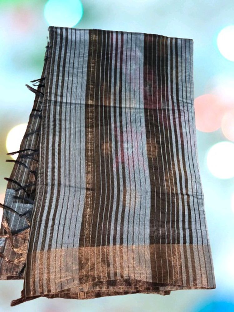 Regular Wear  Saree with Black And Grey Stripes