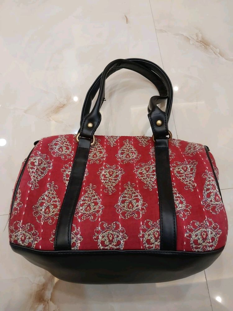 Red Printed Handbag with Sling and small pouch