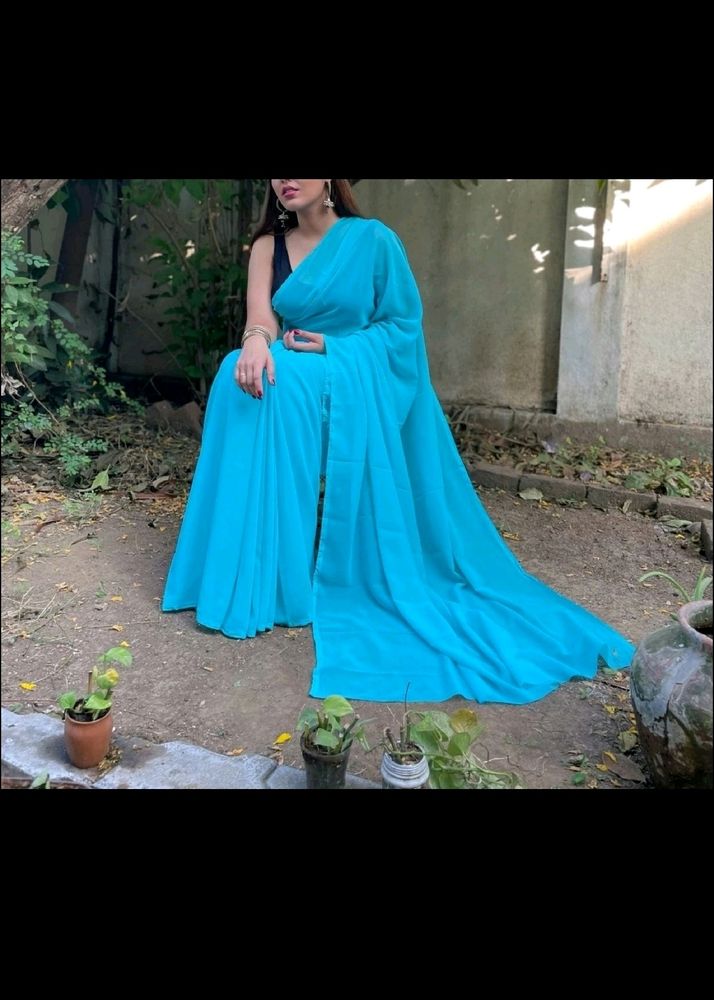 Plain 2 Georget Saree 💓💙 Sell 😱