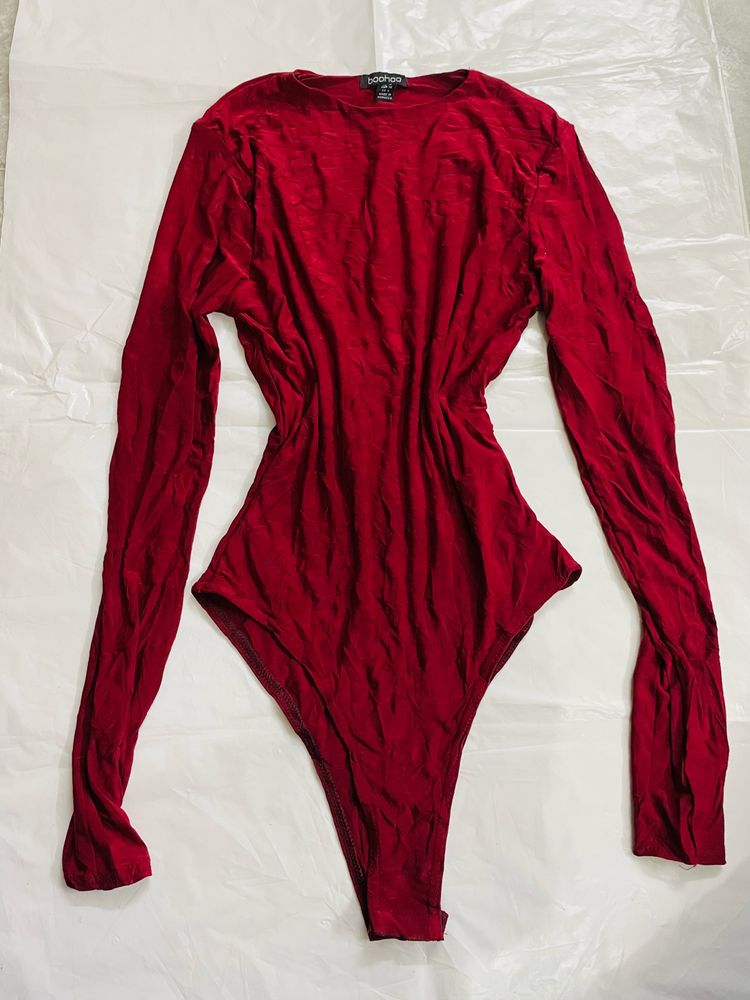 Women Full Sleeve Red Bodysuit