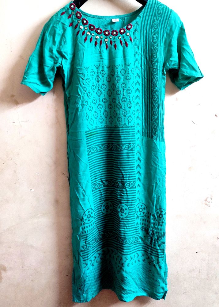 Woman Blue Kurta , Size M,  Lite Small Stain