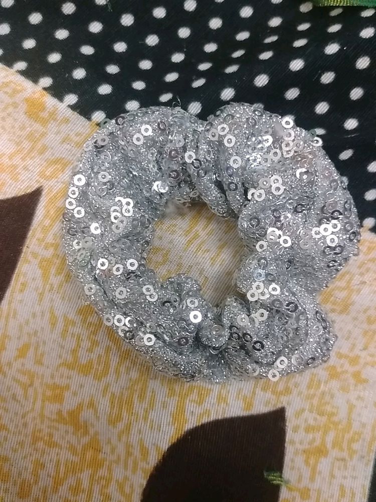 I Am Selling Silver Glitter Sequins Scrunchie