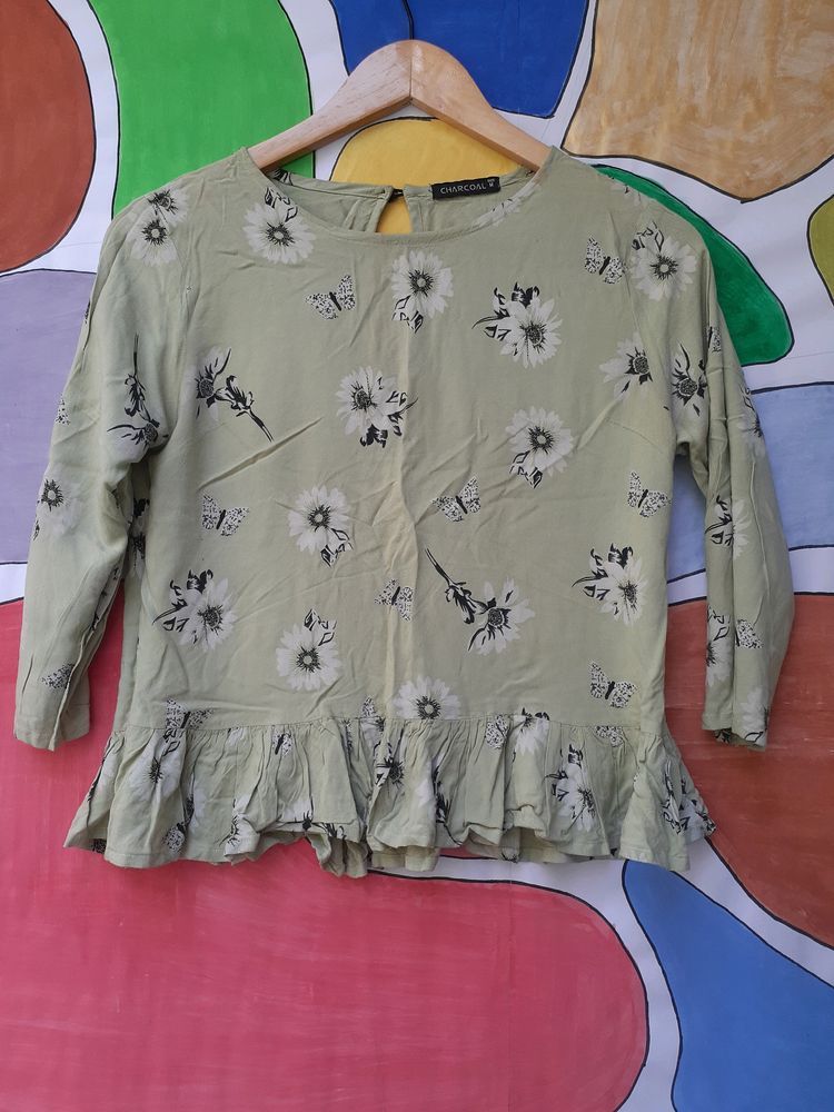 Cute Floral Printed Pastle Green Colour Top