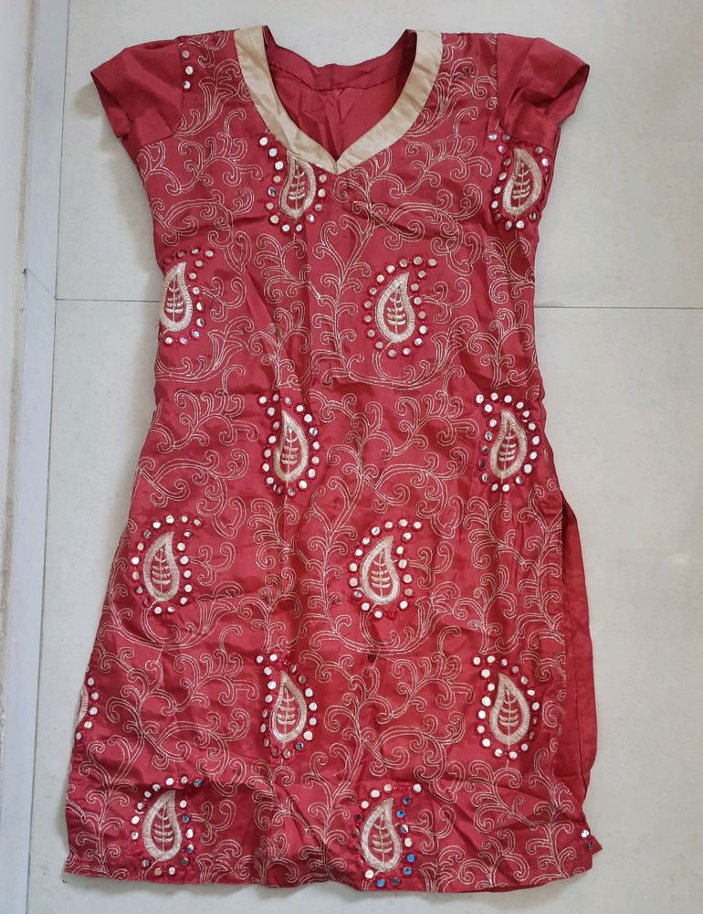 Mirror Work Silk Kurti