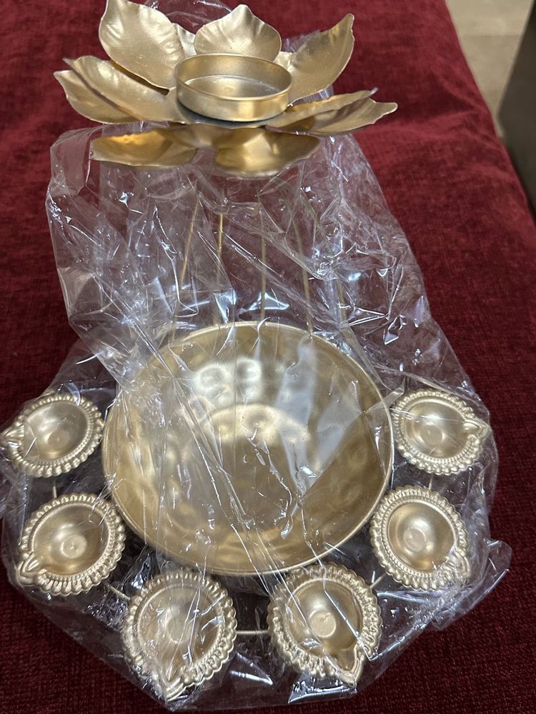 Brass 6 Table Diya Stand for Diwali