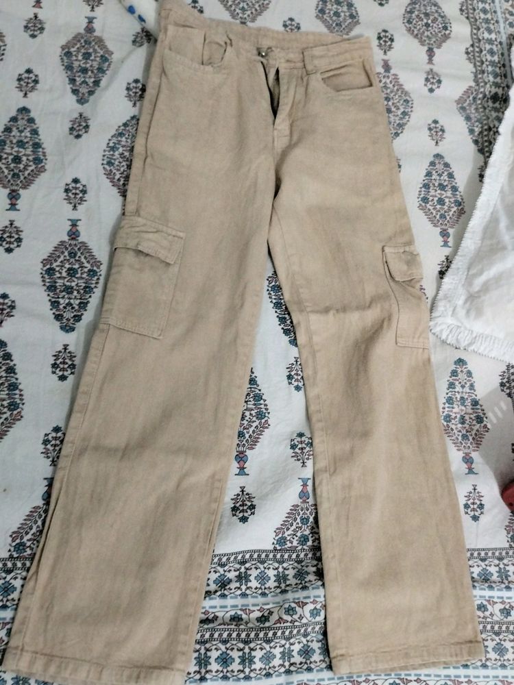 Cream Colour Cargo Pant For Women