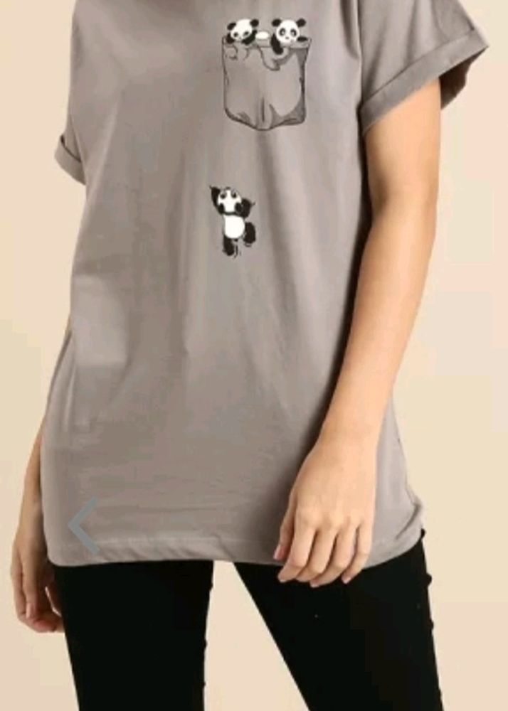 Grey Climbing Pocket Panda Printed T-shirt