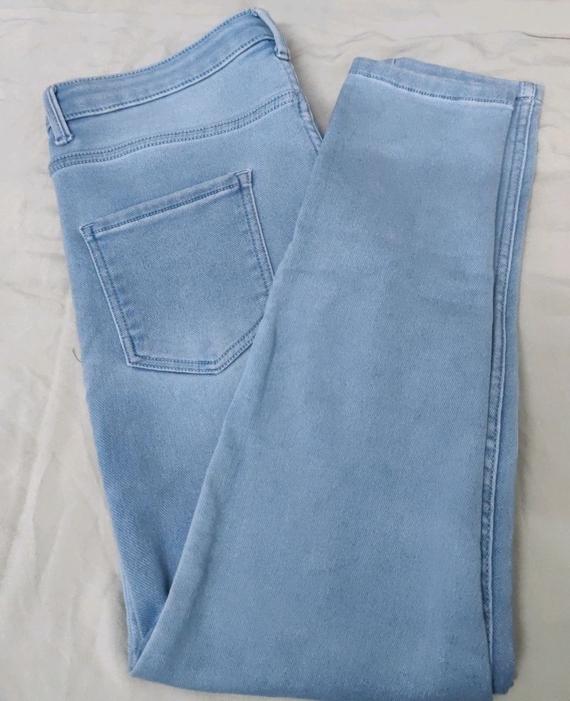 Ice Blue High Waist Skinny Fit Jeans For Women