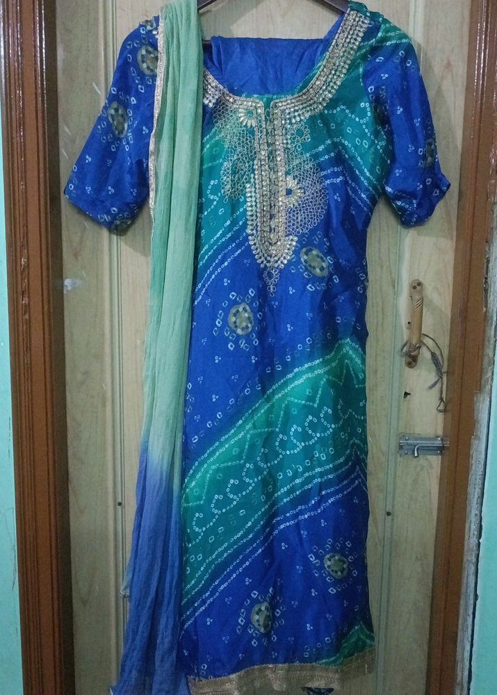 Blue Green Salwar Kameez Set