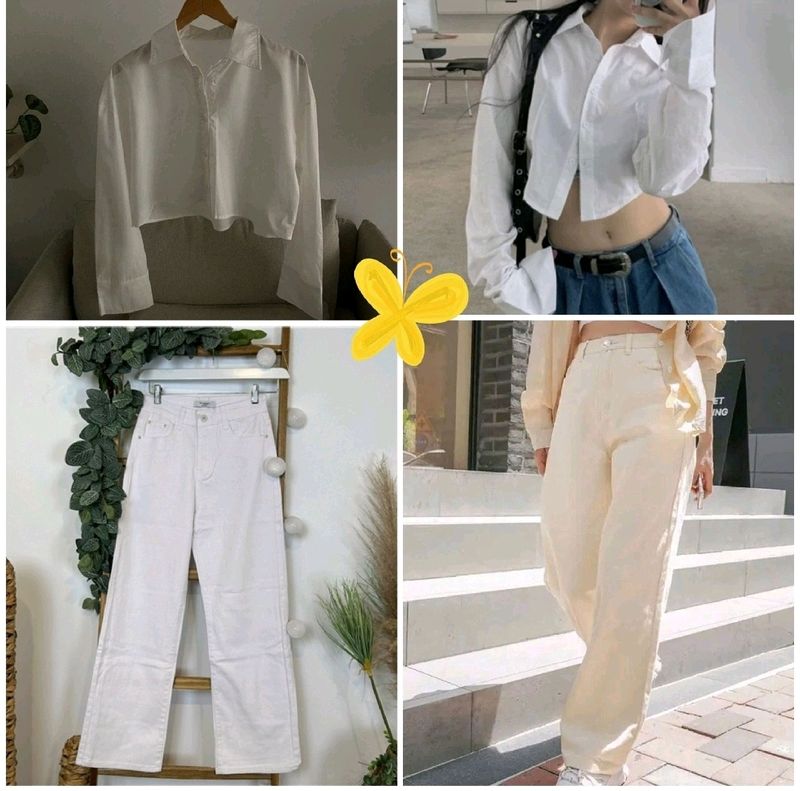 Coord 👻  Denim Trouser & Crop Shirt [WHITE]