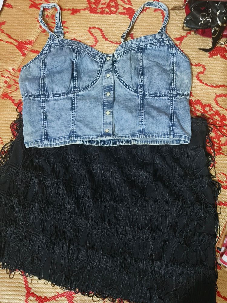 Skirt With Denim Top For Sale