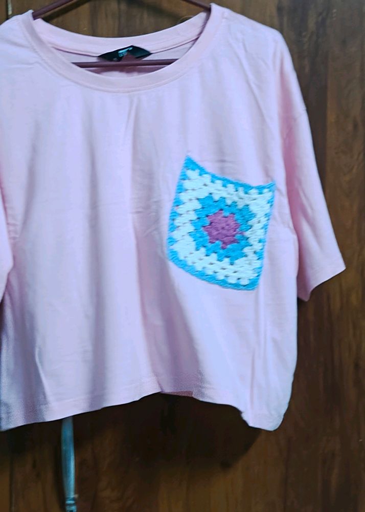 Baby Pink Crop T Shirt