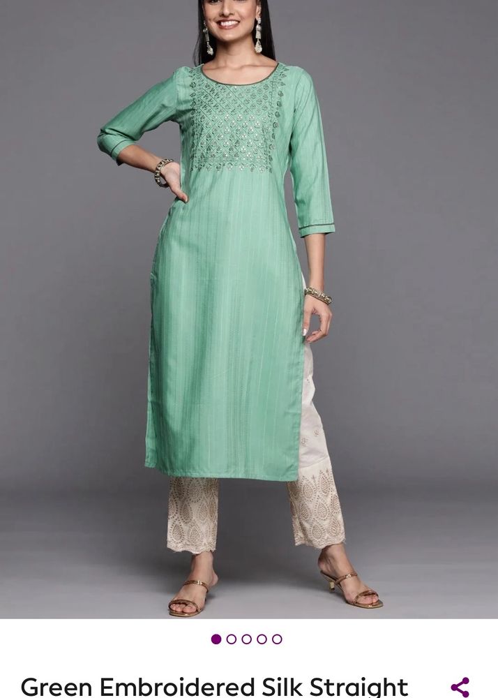 Libas Green Embroidered Silk kurta