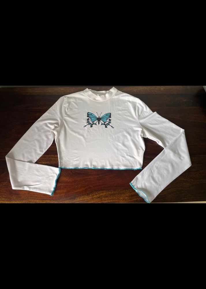 White Butterfly Crop Top