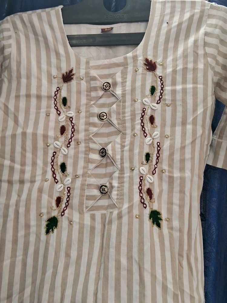 Off white- Cream Linen Kurti