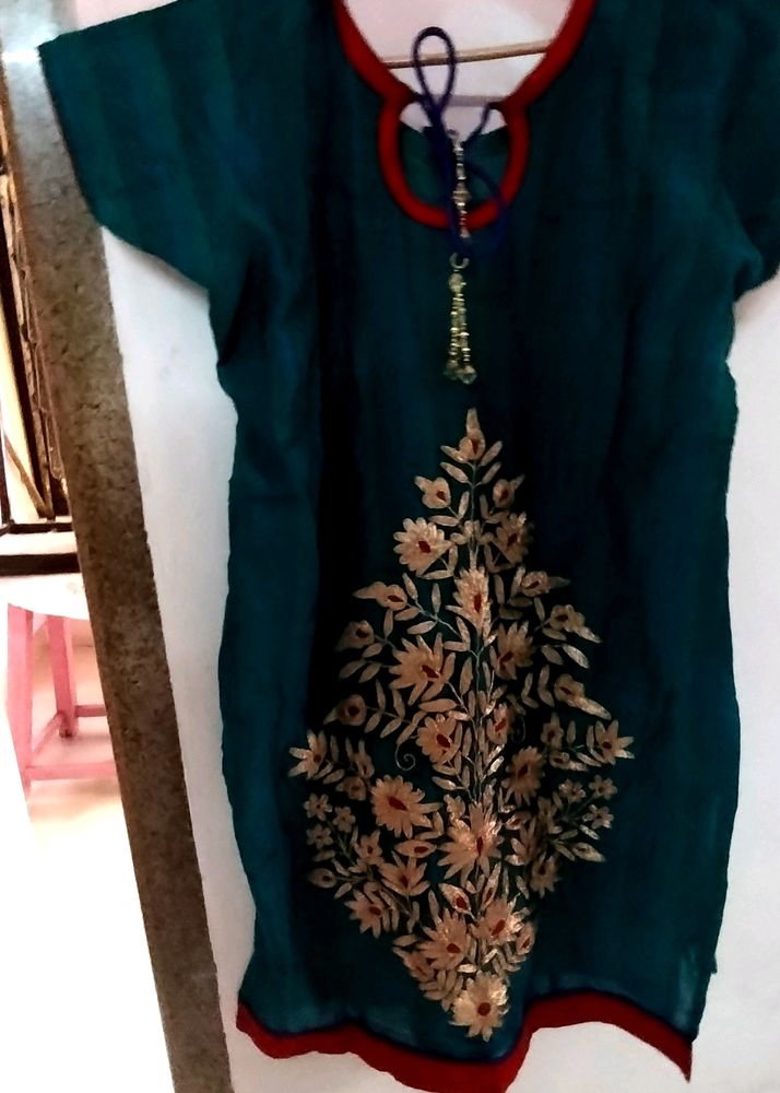 Pure Cotton Heavy Embroidery Work Kurti With Dupat