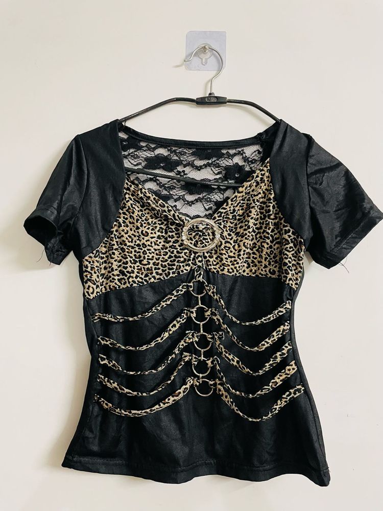 Women Black Cheetah Print Top