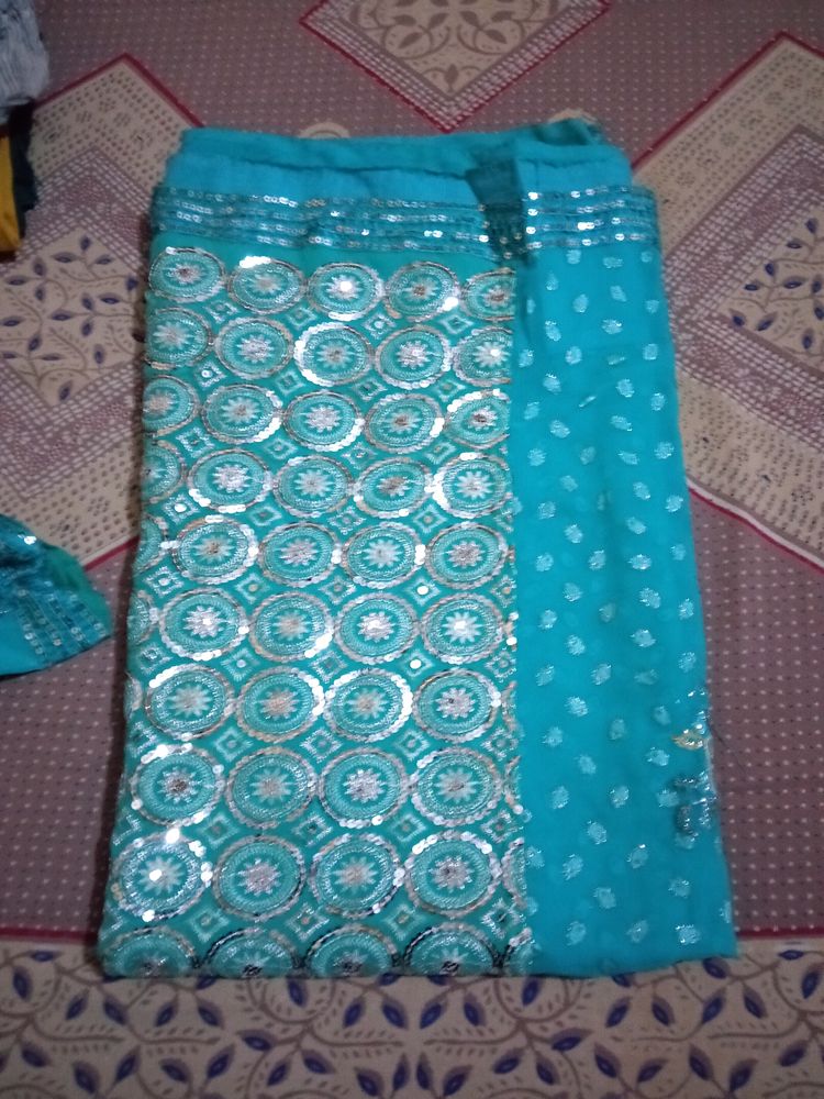 Beautiful Sea Green Georgette Saree