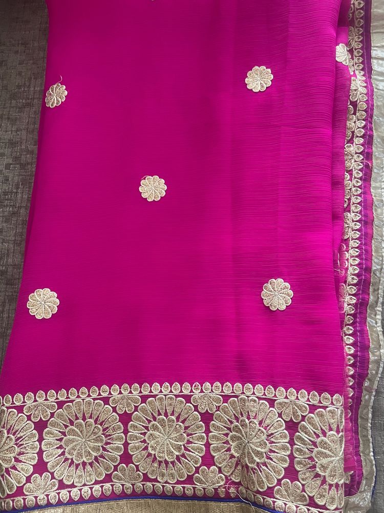 Bright Crepe Saree With Heavy Embroidered Border