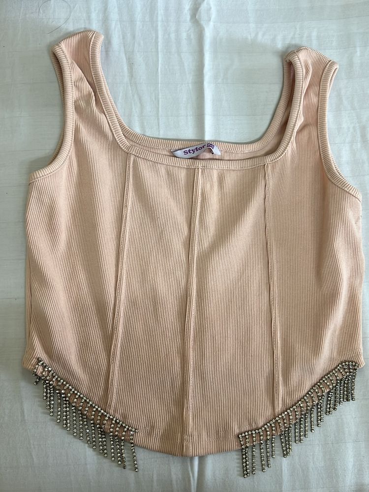 Pretty Crop Top With  Embellished Stones