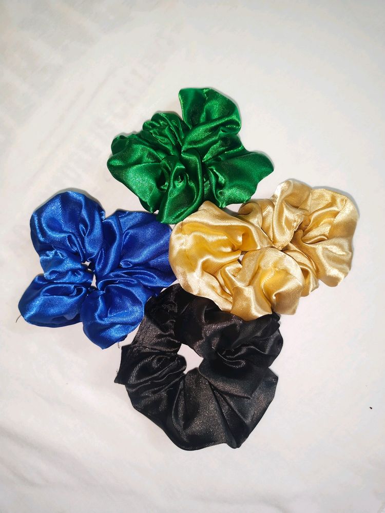 BLACK, GREEN, BLUE AND GOLDEN SCRUNCHIE set Of 4