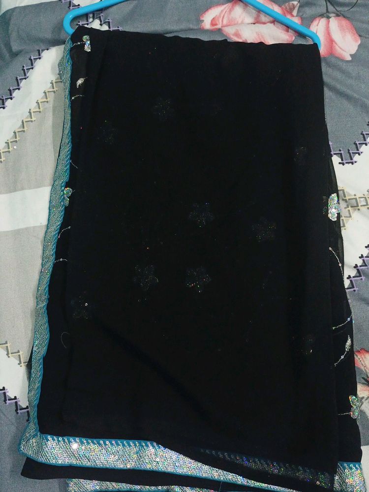 Women Black Embroidered Chiffon Saree