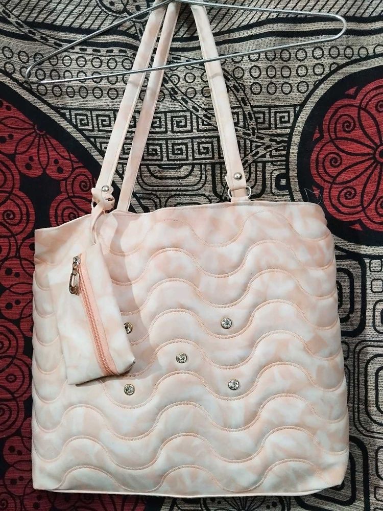 Peach&White Hand Bag