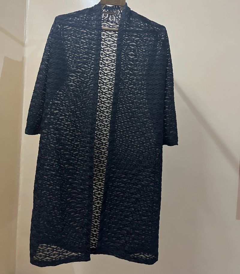 Textured Long Black Jacket