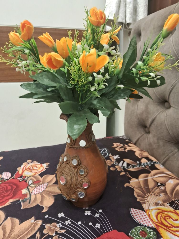 🪴CLAY POT WITH DECORATION AND ARTIFICIAL FLOWER