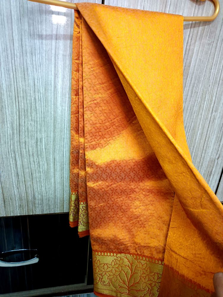 Yellow Colour New Saree With Blouse Piece Attached