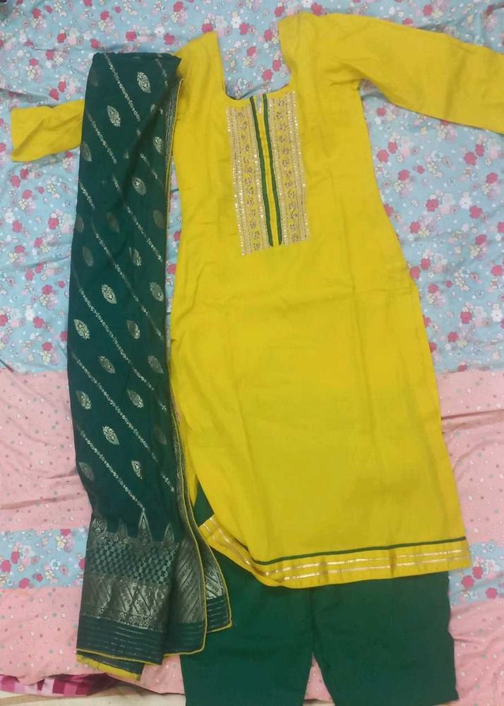 Yellow- Green Straight Kurta Set