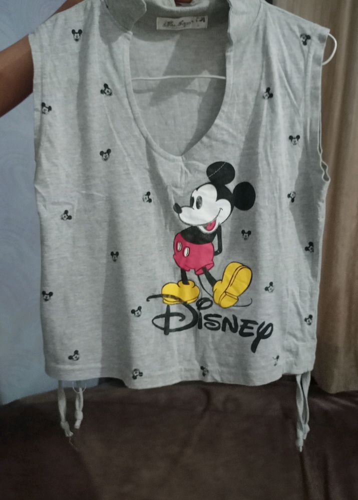 Grey Crop Top "Disney Mickey Mouse🐭"