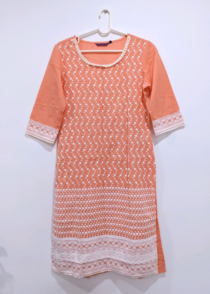 Peach Embroidery Kurta