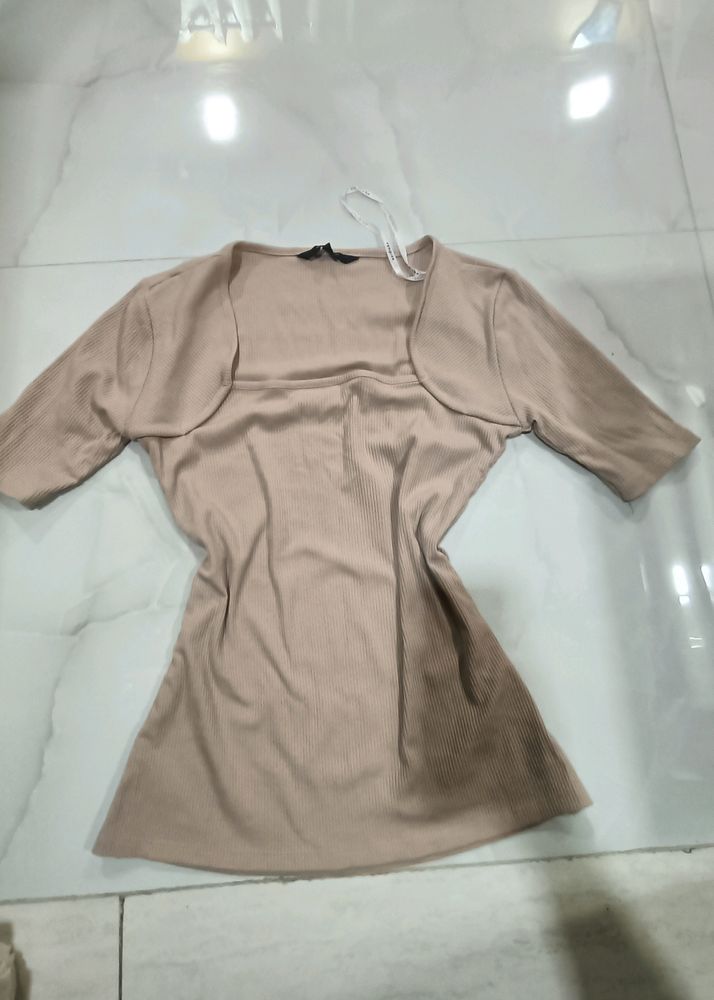 Beige Square Neck Top