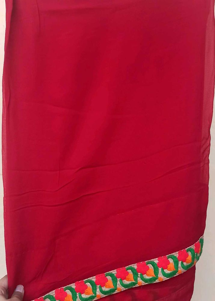 Red Saree With Border