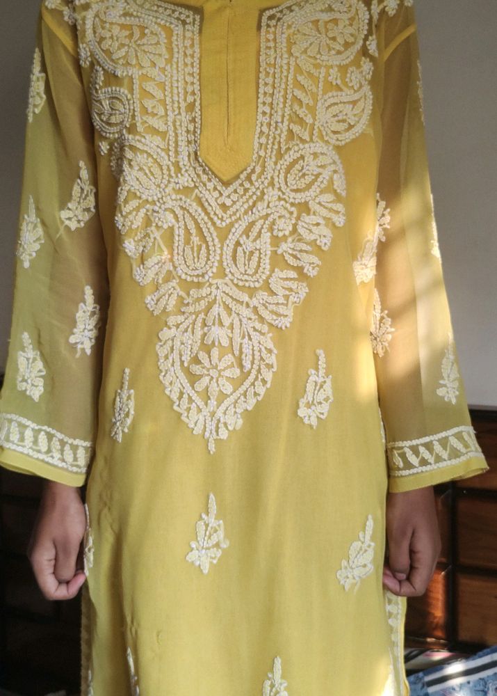 CHIKANKARI YELLOW KURTA 🌛🐤🐠💛