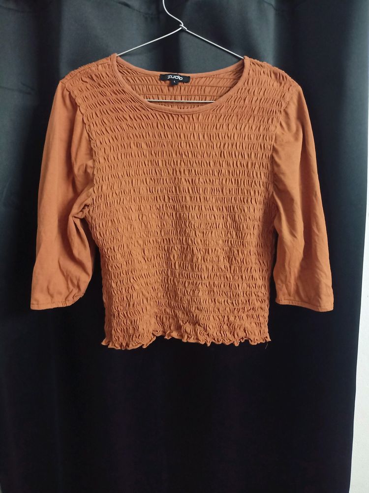 Zudio Rust Colour Cotton Top, Puffy Sleeves.
