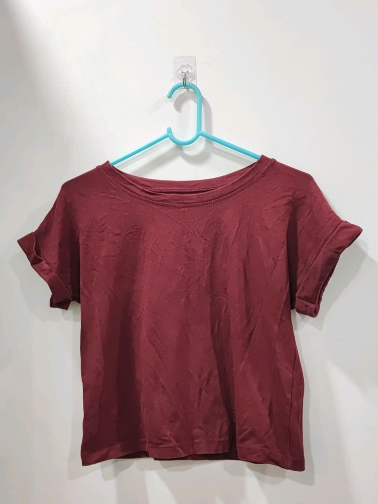 Plain Maroon Cropped Tee