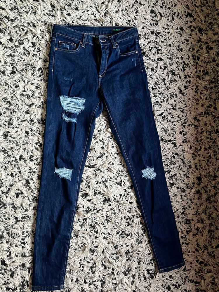 Distressed Benetton Denim Blue Jeans