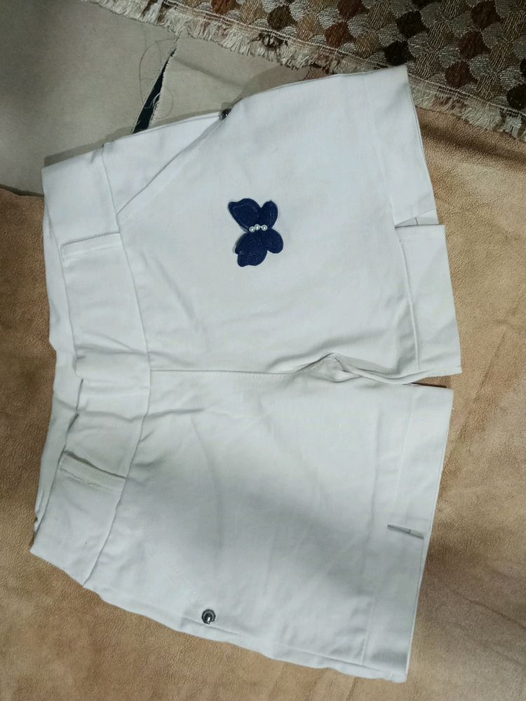 White Butterfly Cotton Shorts For Kids(Girls).